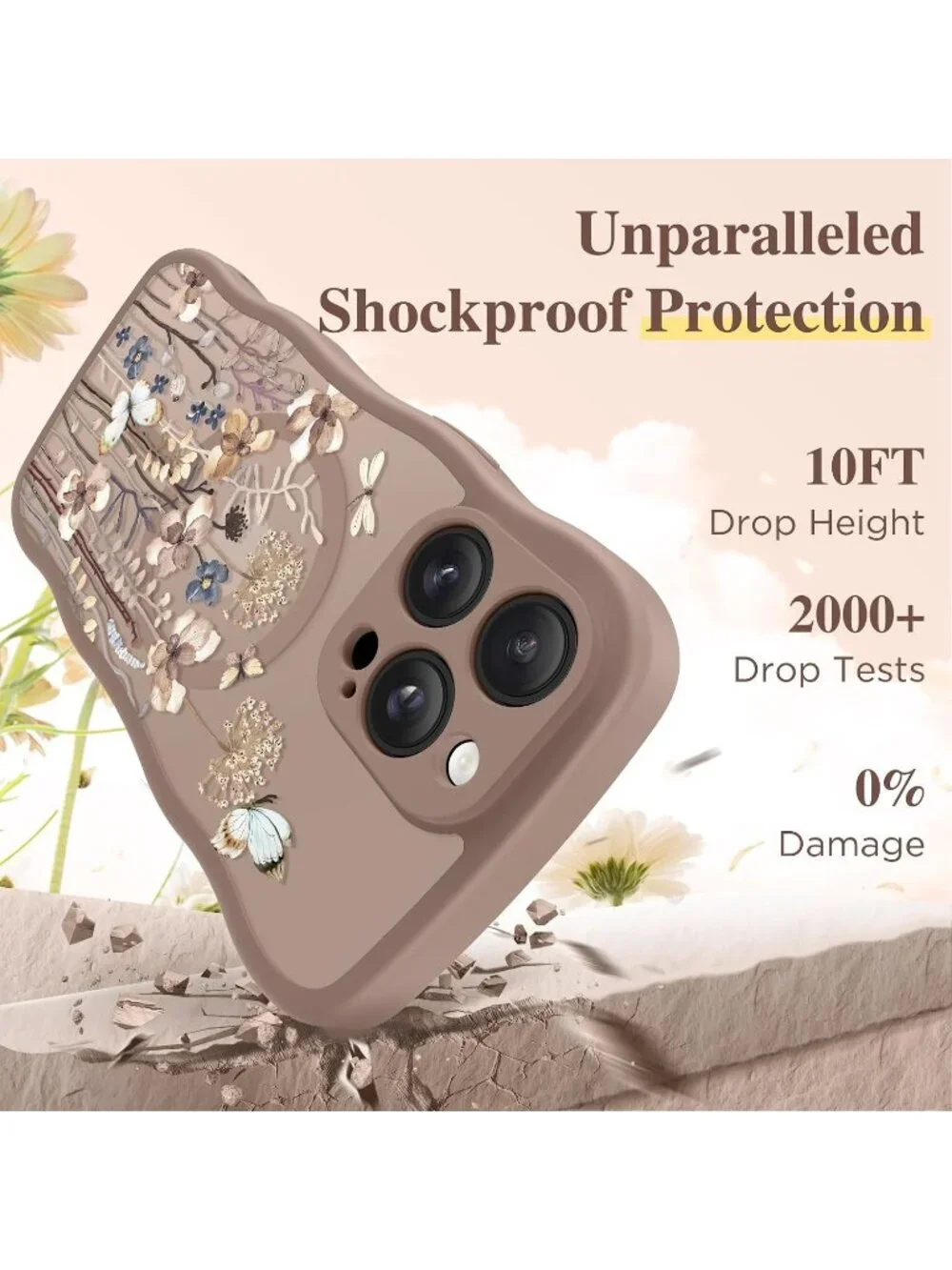 iPhone 14 Pro Autumnflit/Brown Compatible with MagSafe Floral Translucent Case